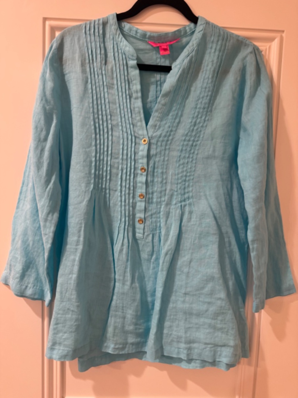 WORN ONCE! EUC Lilly Pulitzer Turquoise Linen Sarasota Top, Original Price $148!